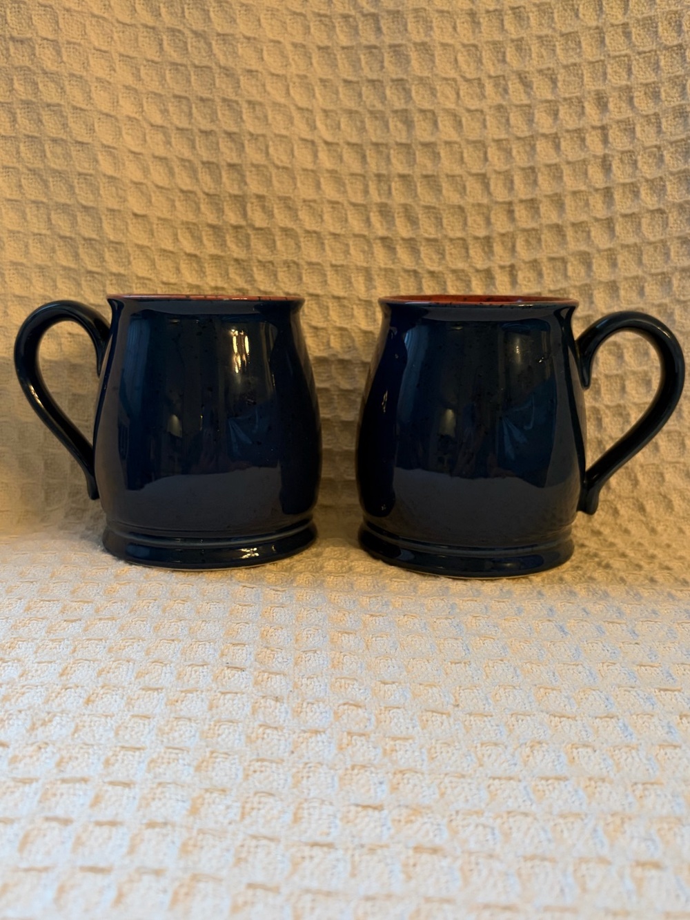 Vintage 1990’s Alexander Julian Colours Blue & Burgundy Stoneware Mugs 12 Ounces